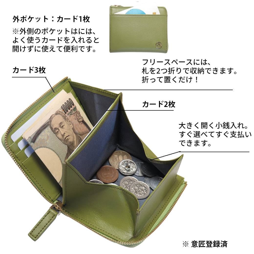 コンパクト ミニ 財布 / L字ファスナー スキミング防止