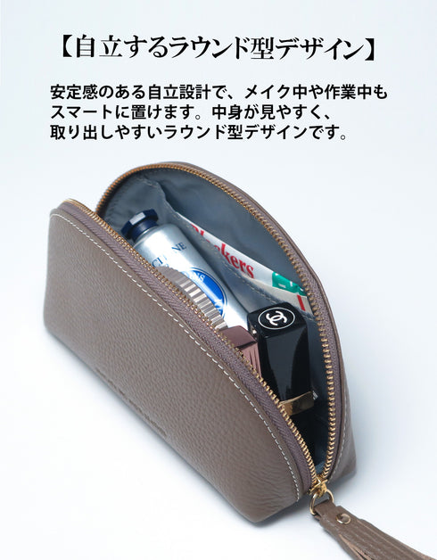 ラウンドポーチ 本革|化粧ポーチ 小物入れ タッセル付