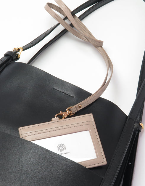 ID カードホルダー ストレートタイプ/ 両面 クリア窓 本革