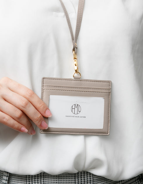 ID カードホルダー ストレートタイプ/ 両面 クリア窓 本革