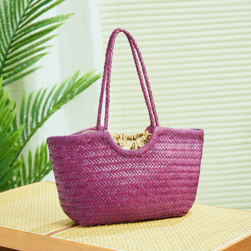メッシュレザートートバッグ/本革ショルダーバッグ