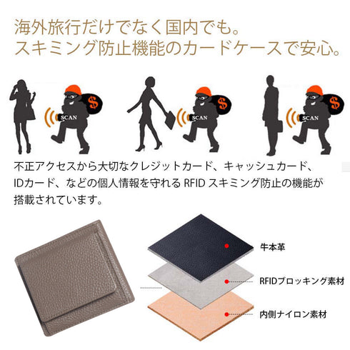 キャッシュレス財布 ボックス型小銭入れ / 薄い財布 スキミング防止 本革